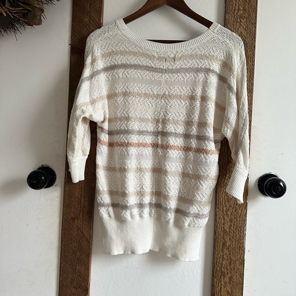 Ann Taylor LOFT cotton linen sweater striped loose sweater pockets size small
